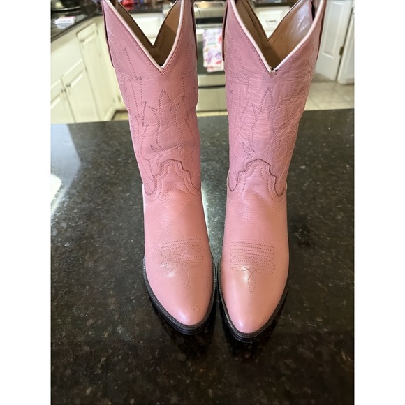 Pocono Western Girls Pink And White Cowboy Boots Sz 3.5 Pointed Toe Rodeo Countr - Picture 3 of 8